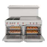 60 in. Commercial Natural Gas Range – 4 Burners, 36 in. Griddle, 2 Standard Ovens in Stainless-Steel (KM-CRG364-NG)